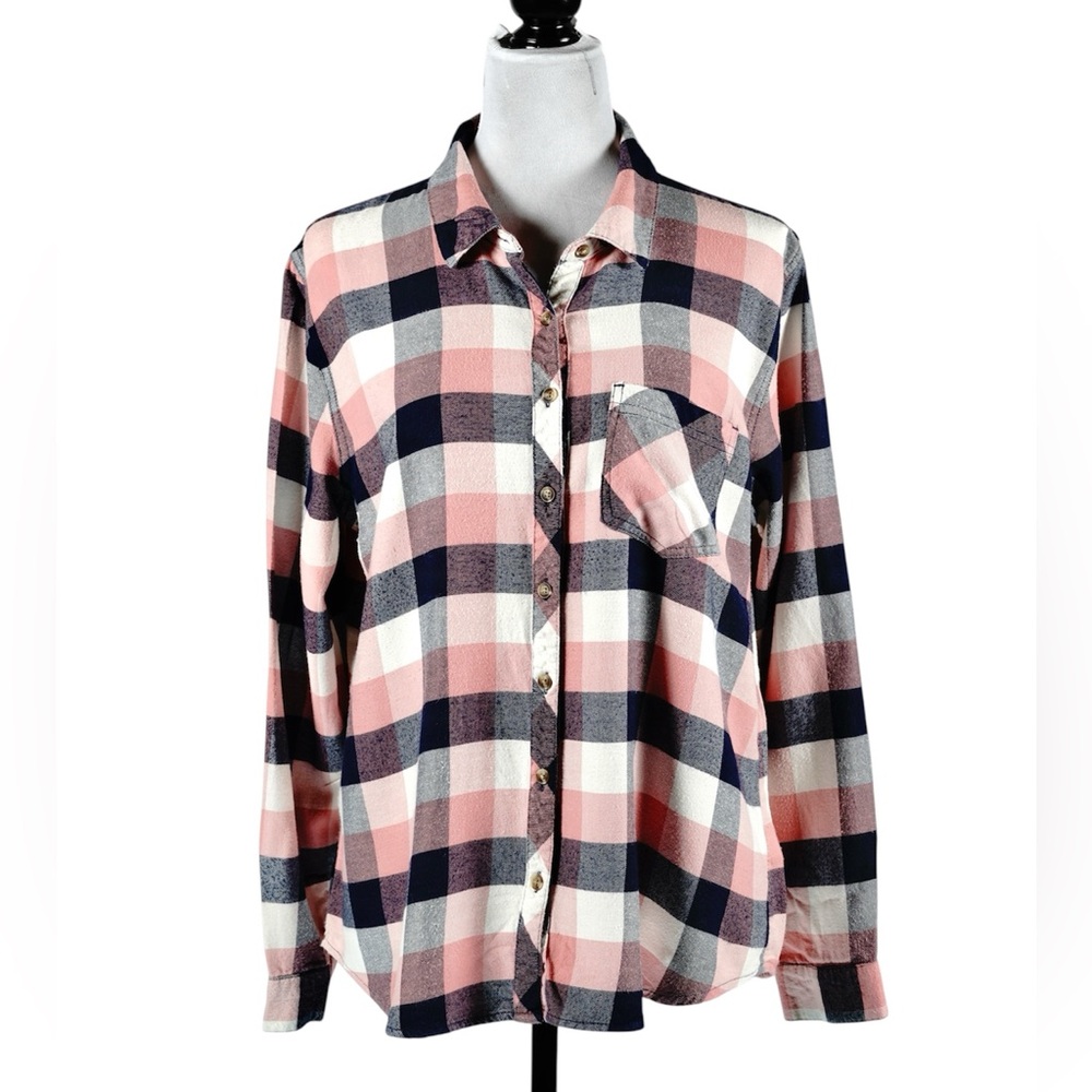 Maurices Pink, Navy & White Plaid Button-Up Shirt – Size XL - Picture 5 of 15